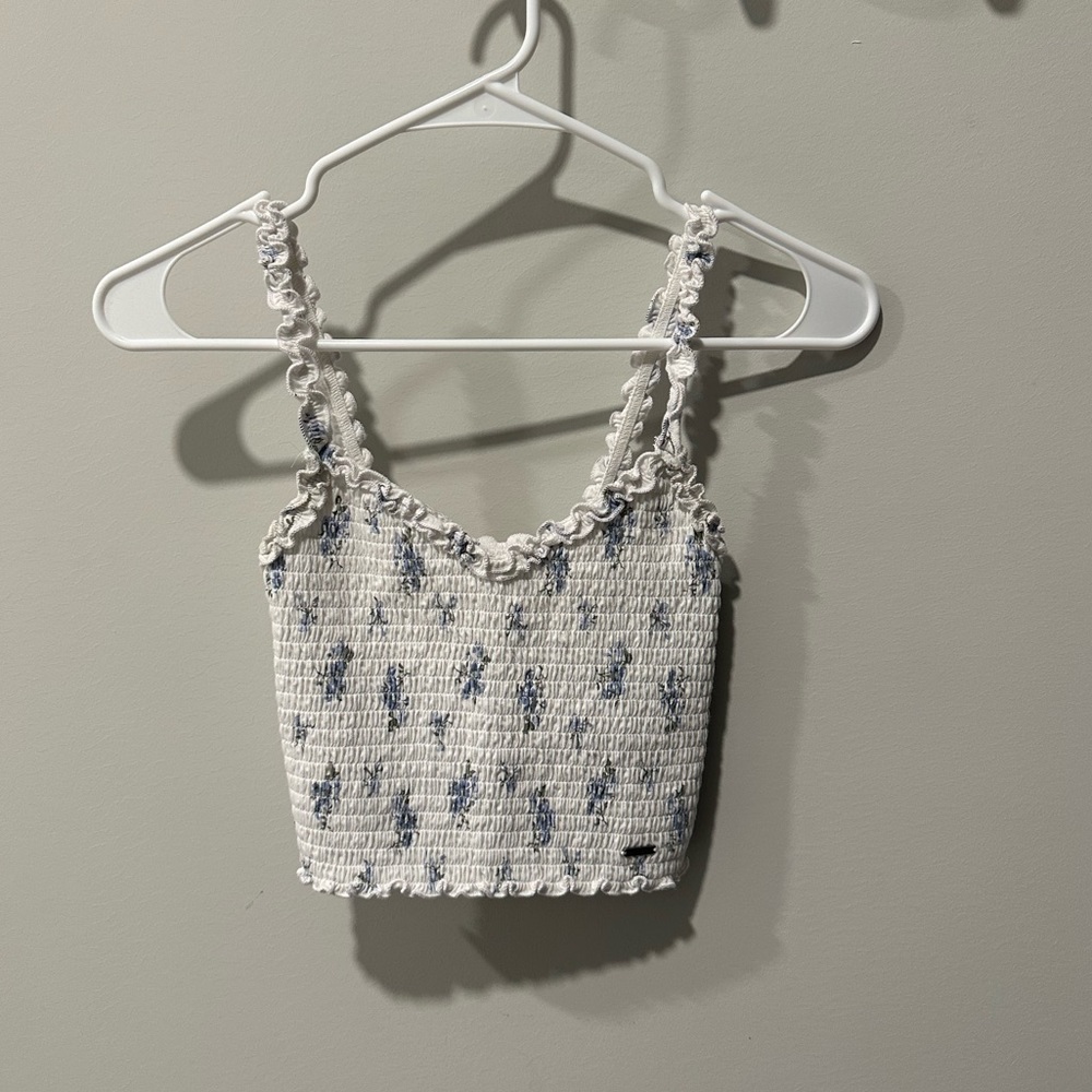 Hollister White Floral Scrunch Tank